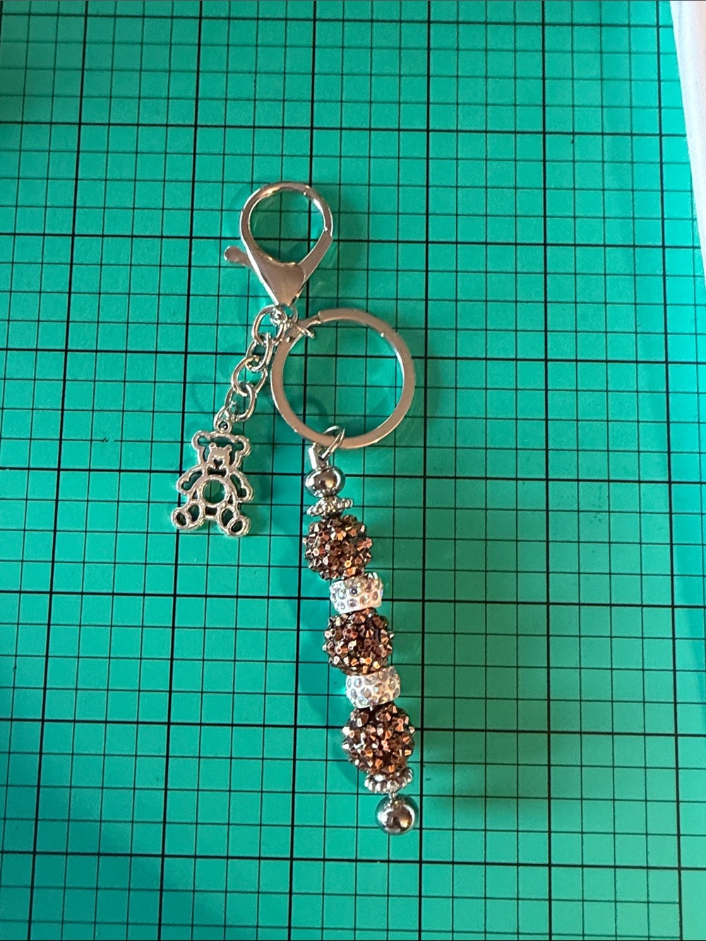 Sparkling Brown Bead Keychain with Teddy Charm